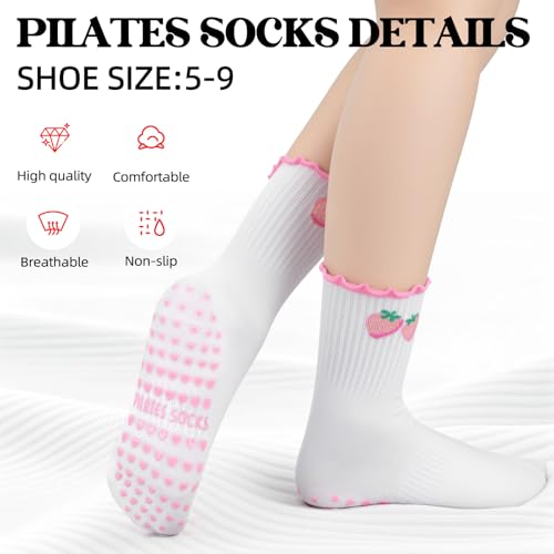 Non-Slip Pilates Yoga Socks for Women - Green, Yellow, Pink, Red, Ruffles