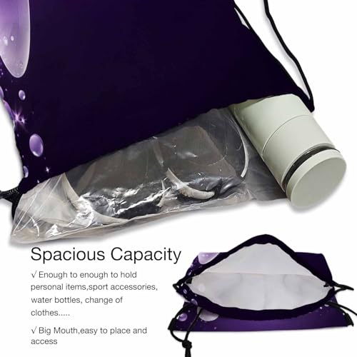 Two Butterfly Drawstring Gym Backpack - Bright Purple 14x16.9 Inch Women Men