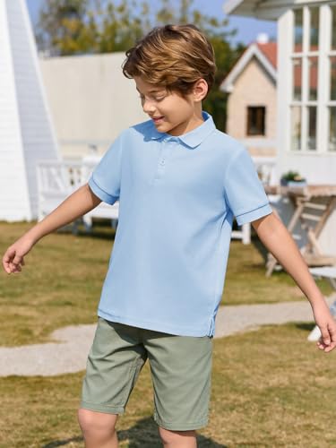Boys Short Sleeve Pique Polo Shirt - Sky Blue, Age 13-14