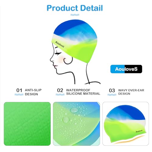 2 Pack Silicone Swim Caps for Kids - Comfort Fit for Long Hair