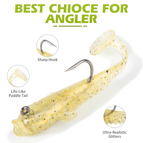 20pcs Soft Paddle Tail Fishing Lures - Pre-Rigged Swimbaits
