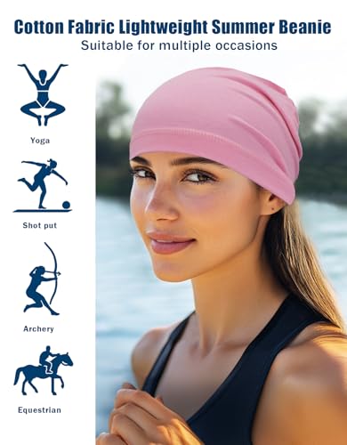 Lightweight Cotton Skull Cap - Summer Beanie Hat - Black & Pink - XX-Large