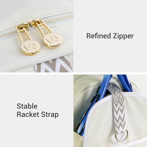 VELADAY Beige Quilted Tennis Bag for Women - Ultra-Light Racket Backpack