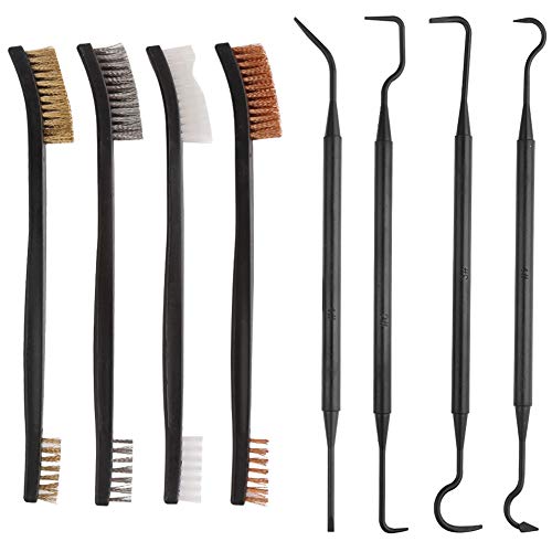 Gun Cleaning Tools Kit - 4 Brushes & 4 Plastic Picks - Black