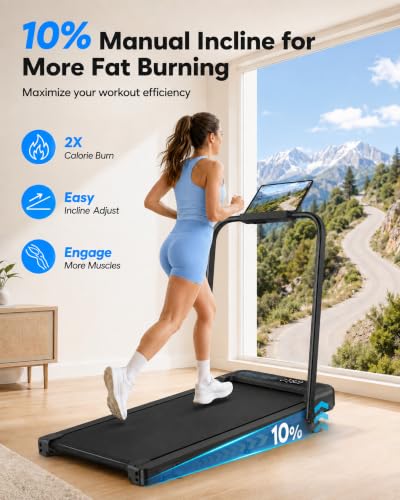 Foldable Walking Pad Treadmill with Incline and Handle Bar - Black