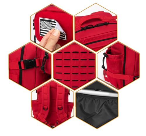 QT&QY 25L Red Military Tactical Backpack with Molle Webbing & Bottle Holder
