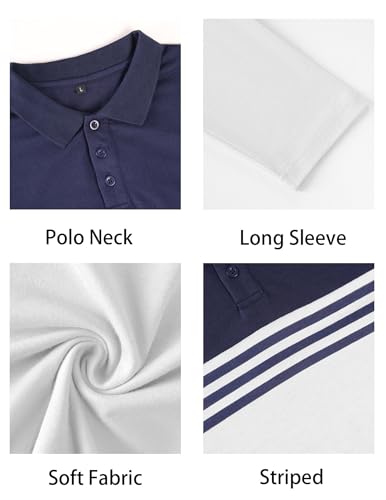 Men's Striped Color Block Long Sleeve Polo Golf Shirt