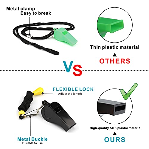 8 Pack Colorful Whistles with Lanyards - Loud & Clear Sound