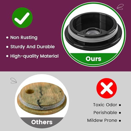 Joyclub Black 4 Pack 16oz Acrylic Lids for Glass Cups with Straw Hole