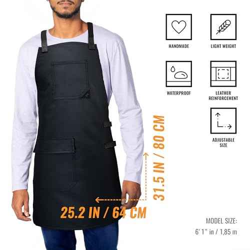 Under NY Sky Cross-Back Barber Apron ? Heavy-Duty Nylon, Water and Chemical Resistant, Flapped Pocket ? Adjustable for Men, Women ? Pro Hair Stylist, Salon, Colorist, Artist