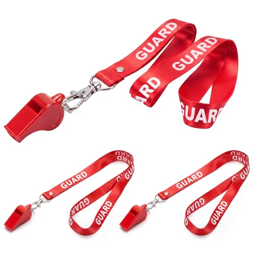 Yexiya Red Lifeguard Whistle with Lanyard - Emergency Safety Plastic, Pack of 3