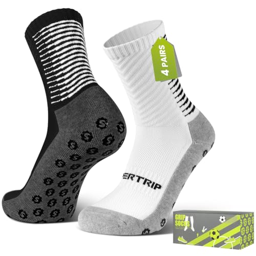 Grip Soccer Socks for Men - Anti-Slip, Medium - Black & White