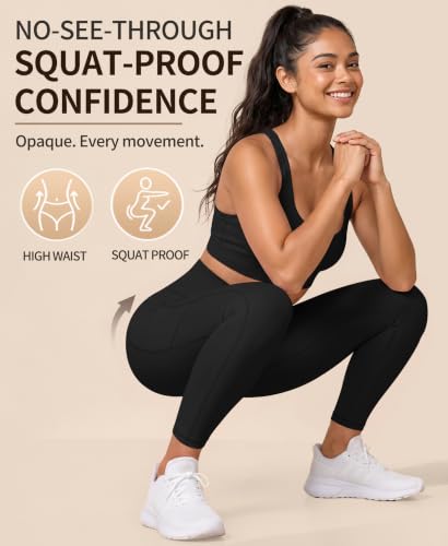 High Waisted Leggings for Women - Buttery Soft Yoga Pants with Two Pockets - Small-Medium - Black
