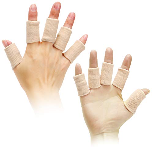 20 Pieces Finger Compression Sleeves - Elastic Thumb Brace for Arthritis Pain Relief - Beige