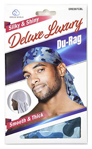 Deluxe Camo Blue Durag - Smooth, Stretchable & Wrinkle-Free Polyester