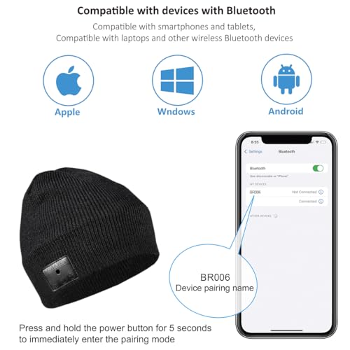 Borayda Bluetooth Beanie 18H HD Stereo, Built-in Mic, Black (Men/Women) Christmas Gift