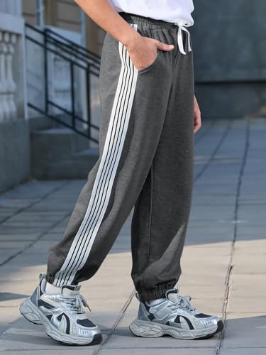 Boys Athletic Sweatpants with Pocket & Drawstring - Dark Gray, 9-10Y