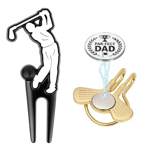Premium Golf Gift Set for Dad - Divot Tool, Ball Marker & Hat Clip