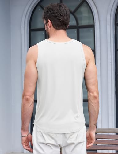 Cotrasen Men's White Ribbed Tank Top Large Fitness Sleeveless Gym T-Shirt