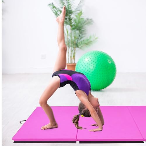 Folding Gymnastics Mat - 10x4 Feet, 2-Inch Thick - Pink