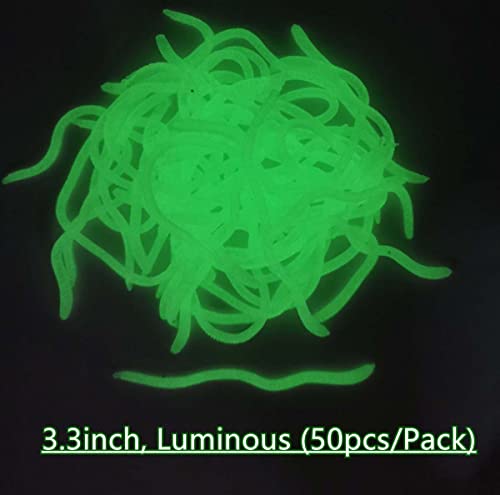 3.3-Inch Luminous Soft Fishing Worm Bait - 50pcs Pack