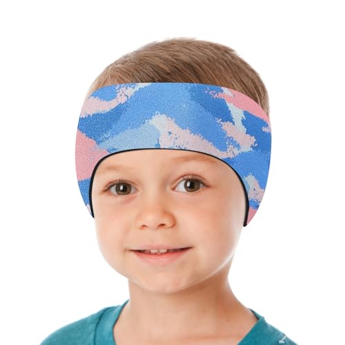 Kids Swim Headband - Neoprene Water Earplug Guard, Medium Tie-dye Blue