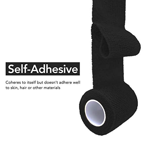 RISEN Black Cohesive Bandage 2” x 5 Yards - 6 Rolls Self-Adherent Medical Wrap for Athletic & First Aid