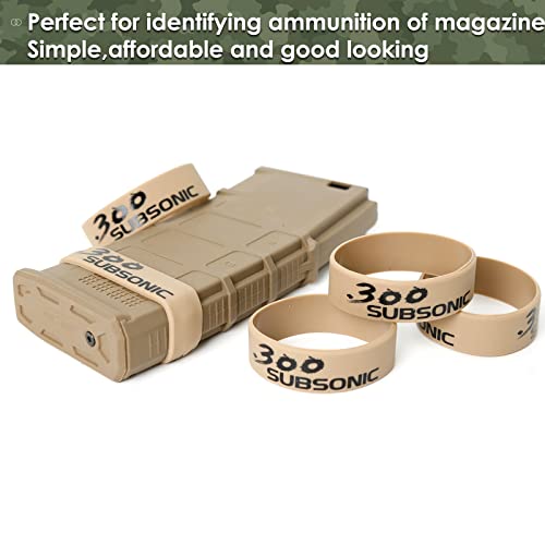 Magazine Identification Bands - 5 Pack Silicone Ammo Marking Bands - 300 Subsonic, Khaki & Black