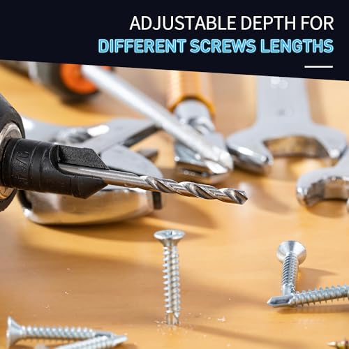 Countersink Drill Bit Set 5 pc,3in1 Woodworking Counterbore Hole Drill Bits,Tapered Countersink Bit,Depth Adjustable M2 Pilot Drill Bits, 82-Degree Chamfer, 1/4¡±Hex Shank