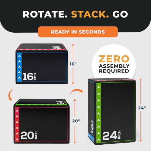 3-in-1 Foam Plyometric Jump Box - 20 x 24 x 16 Inch - Multi-Color