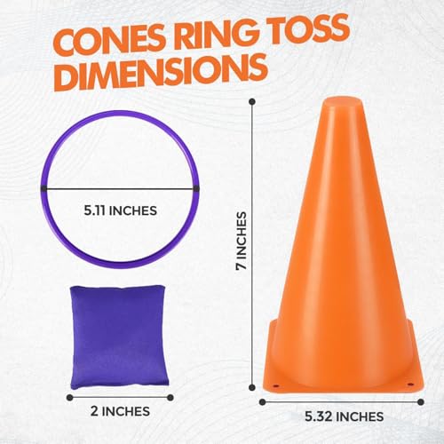 3-in-1 Ring Toss Game Set with 12 Rings, 12 Bean Bags & 6 Cones | Outdoor Carnival Yard Family Fun
