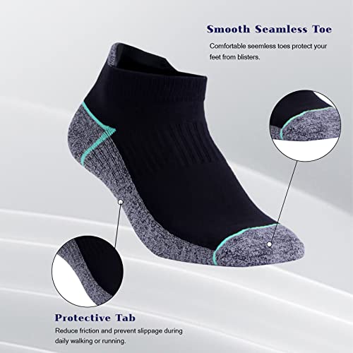 Kodal Copper Ankle Athletic Socks 6-10 Black/Blue - 5 Pairs moisture wicking odor control