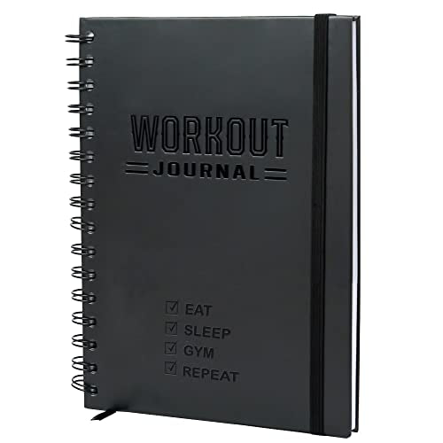 Fitness Journal Workout Planner - A5 Sturdy Log Book - Black