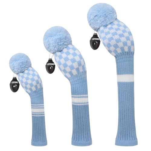Knitted Golf Head Cover for Driver & Hybrid - Blue White Plaid