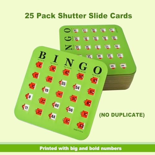 Yuanhe Reusable Travel Bingo Cards with Sliding Windows, 25 Pack, Green, 6.8" x 6.8"