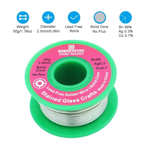 2.0mm Lead Free Solder Wire for Stained Glass Craft, Dia 0.08 Solid Core No Flux 50g, Craft Soldering Wire, Sn99 Ag0.3 Cu0.7, Thick Solder Wire Without Flux for Crafts Project DIY