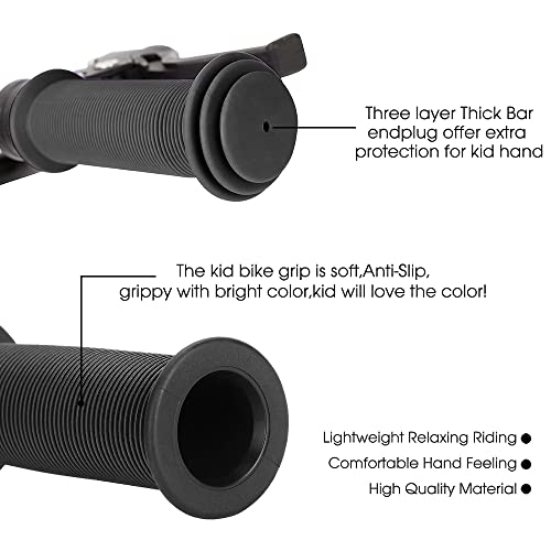Kids Bike Grips - 105mm Handlebar Grips with Mushroom Pattern - Black