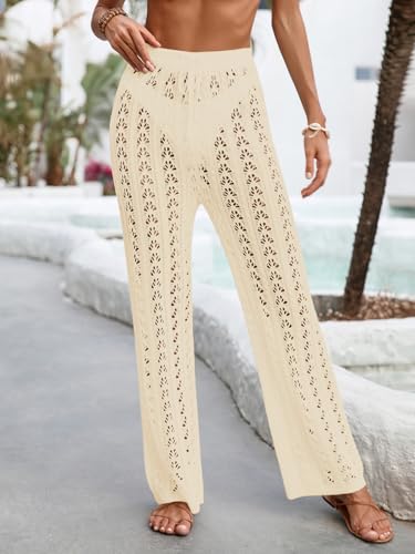 Womens Crochet Swimsuit Coverup Pants - Summer Striped Design