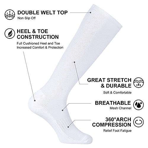 FITRELL Kids & Adults Baseball Soccer Softball Knee-High Socks 3 Pack Medium White
