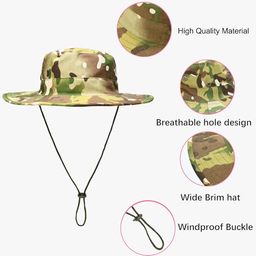 UPF 50+ Foldable Safari Bucket Hat for Men and Women - Green Camo