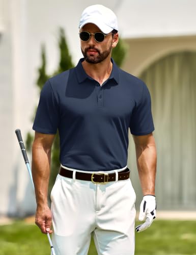 Cotrasen Men's Navy Medium Short Sleeve Cotton Pique Polo Shirt for Golf