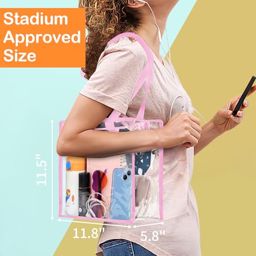 Clear Stadium Approved Tote Bag - Large 12x6x12 - Pink