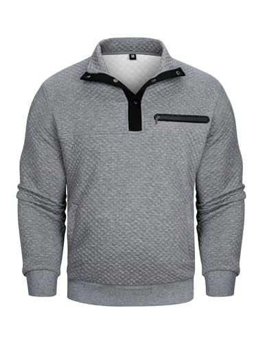 Men's Quilted Pullover Sweatshirt with Stand Collar and Pocket