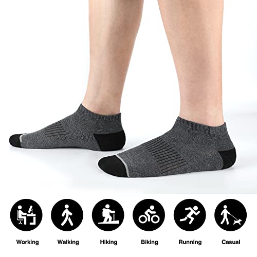 Men's Cushioned Ankle Socks - Low Cut, Breathable, 8 Pairs - Black