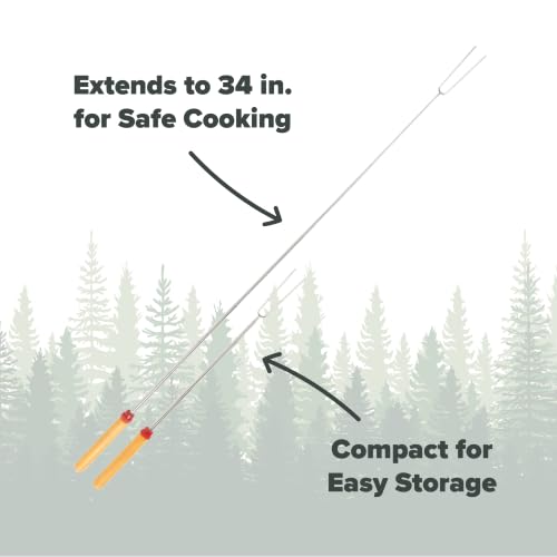 Telescoping Roasting Fork - 34" Stainless Steel Skewer with Wooden Handle