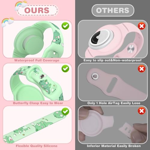 Waterproof AirTag Bracelet for Kids - Boba Tea Dinosaur Design