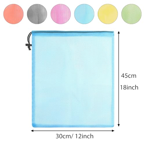 PLULON 6 Pcs Mesh Bag Drawstring Beach Bags, 18 x 12 Inch Nylon for