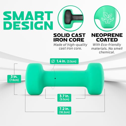 Neoprene Coated Dumbbell Hand Weights - Set of 2, Multiple Weights & Colors