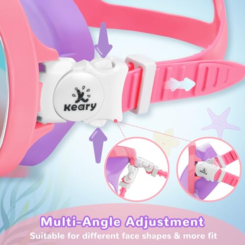 Keary Kids Swim Goggles with Nose Cover - Wide-View Mask, Pink (Clear Lenses), 5-16