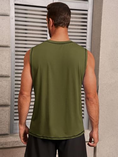 Men's Workout Tank Top - Sleeveless Crewneck - X-Large Army Green